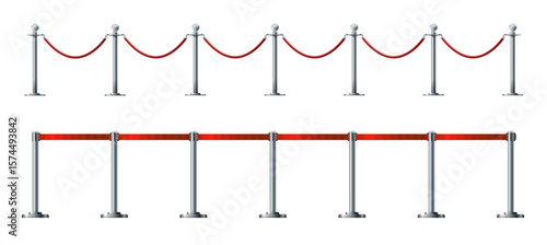 Barrier rope isolated on white. Silver luxury VIP concept 3d render