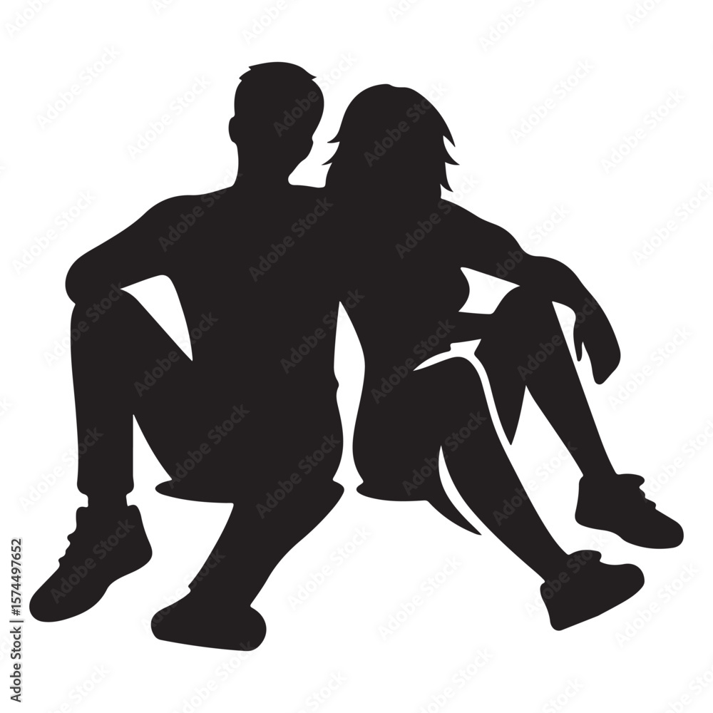 Romantic Seated Couple Silhouette Illustration Romantic Seated Couple Silhouette Illustration