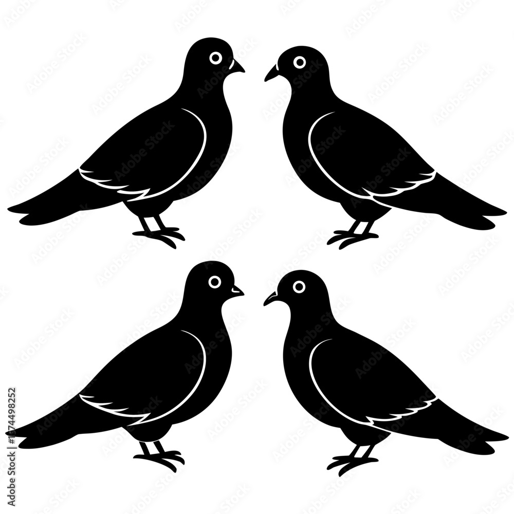 Fototapeta premium Mourning Dove Silhouette Vector Set