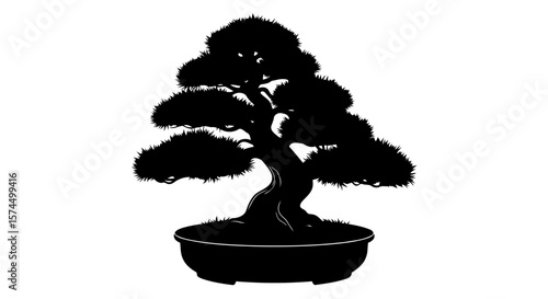 Bonsai Tree Silhouette: A Minimalist Zen Garden Artwork