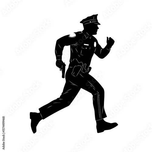 Running Police Officer Silhouette: Law Enforcement Action