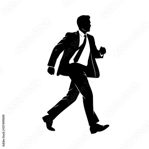A Dynamic Businessman Walking with Purpose: A Black and White Silhouette