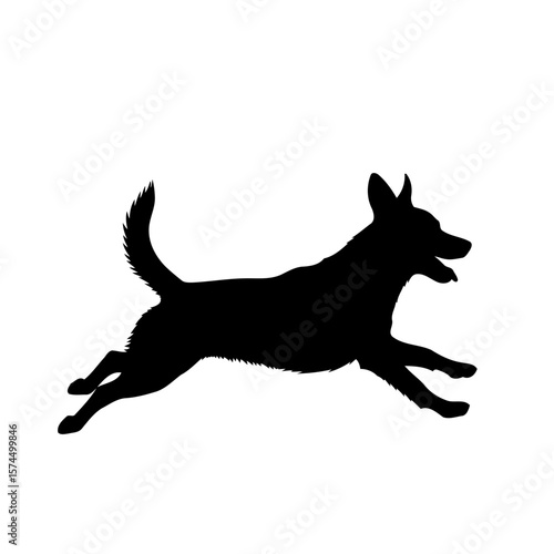 Dynamic Silhouette of a Dog in Motion: A Black and White Canine Image