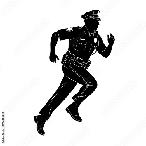 Police Officer in Hot Pursuit: A Dramatic Silhouette Vector Graphic