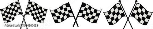 Collection of waving checkered flags on poles against 