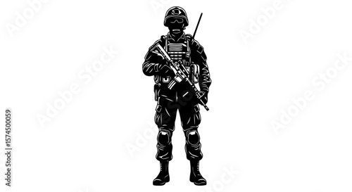 Powerful Soldier Silhouette: Military Combat Weapon Art