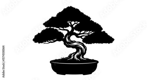 Bonsai Tree: A Black and White Silhouette of a Miniature Japanese Tree