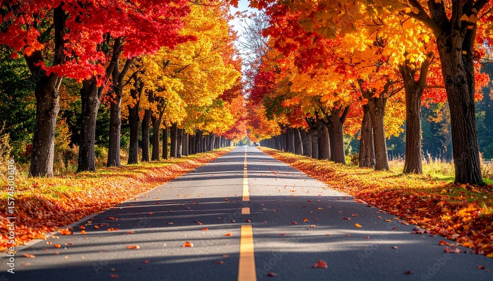 Naklejka premium 紅葉舞う秋の並木道