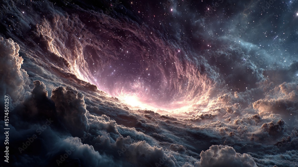 Naklejka premium Celestial swirl of clouds and cosmic light