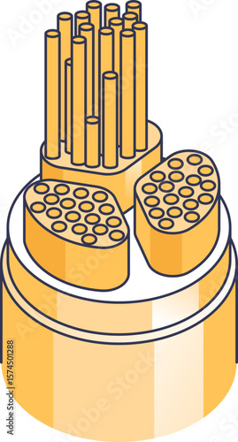 Anatomical illustration of connective tissue sheaths surrounding bundles of fibers. Shows fascicles in cross-section, highlighting the structural organization of tissues like nerves or muscles.