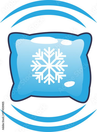 A blue gel ice pack icon with a snowflake symbol. The surrounding lines represent the cooling effect, symbolizing cold therapy for injuries or keeping items cool.