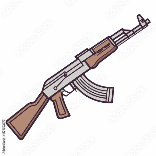 AK-47 Assault Rifle Vector Illustration Minimalist Style Military Weapon Graphic Design