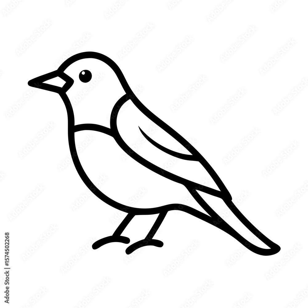 Obraz premium Simple Line Art Bird Illustration Cute Happy Songbird Design Element