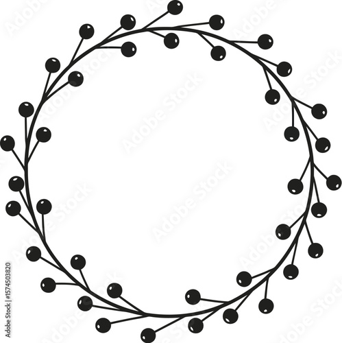 Elegant botanical wreath illustration with delicate black berries, a simple yet sophisticated design perfect for invitations and artistic compositions, creating a serene and natural aesthetic.