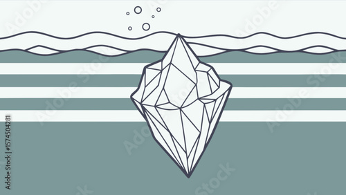 Iceberg drawing vector illustration, arctic iceberg, ocean landscape, iceberg under water, ice concept art