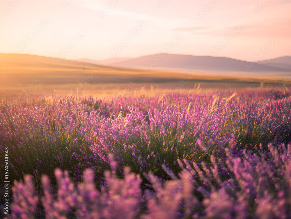 Fototapeta premium Serene Lavender Field at Sunset