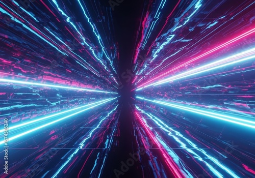 Neon Lightspeed Tunnel - Abstract of a futuristic tunnel with vibrant pink and blue neon lights creating a dynamic, high-speed effect