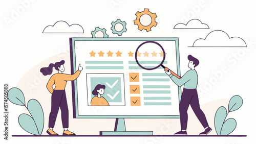 Flat Business Team Researching Job Candidate Profiles and Conducting Online Interview via Video Conference Meeting (AI Generated)