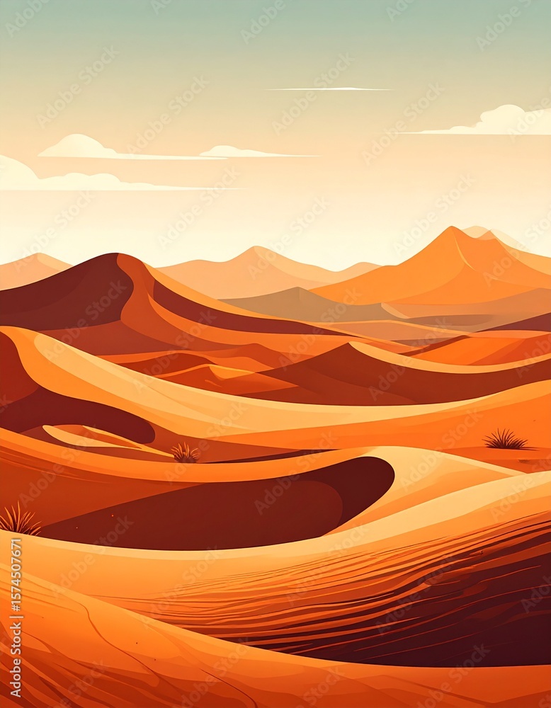 Naklejka premium サンドアート風の砂粒が舞う乾いた砂漠の風景