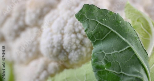 Close-Up of Spinning Cauliflower with Green Leaf – 4K Slow Motion