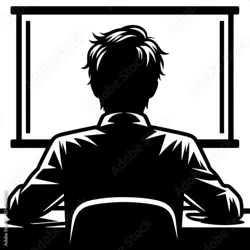 Black and White Vector Silhouette of a Man Presenting to a Screen