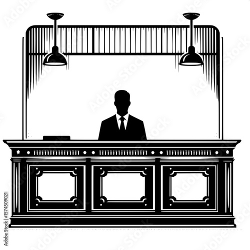 Black and White Vector Silhouette of Office Reception Desk