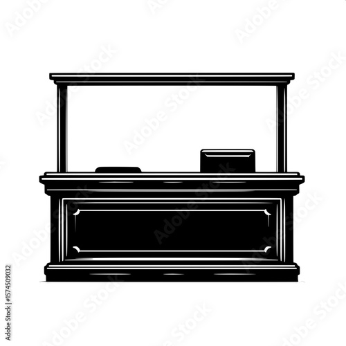 Black and White Vector Silhouette of Office Reception Desk