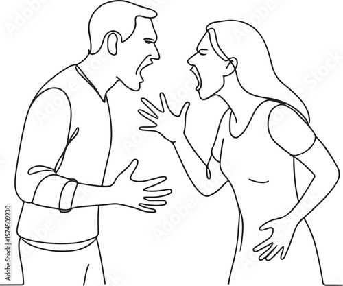 Couple Arguing Yelling at Each Other Minimal Line Art