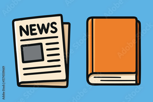 Cute Newspaper and Book Illustration