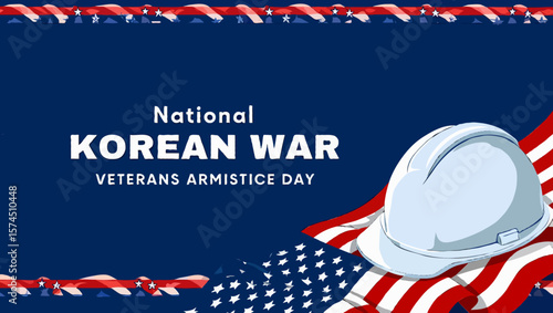 Vector art of national korean war veterans armistice day with helmet and flag