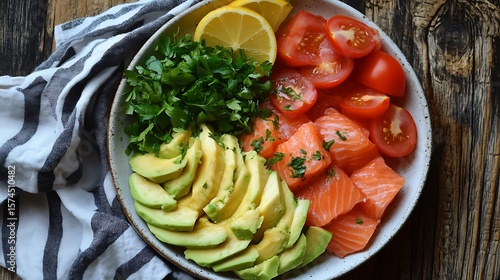 Wallpaper Mural Fresh salmon, avocado, and tomato salad bowl. Torontodigital.ca