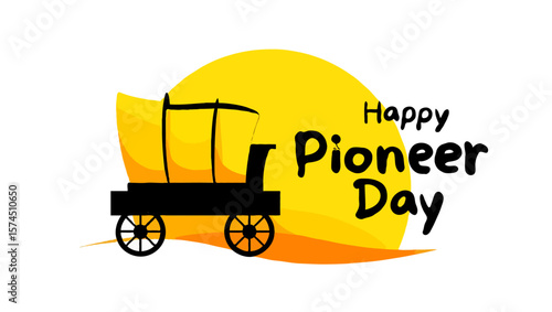Vector art of a covered wagon illustration for happy pioneer day celebration