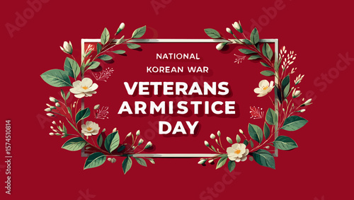 Vector art of a floral frame commemorates national korean war veterans armistice day