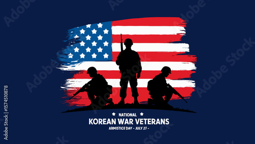 Vector art of silhouetted soldiers honor national korean war veterans armistice day
