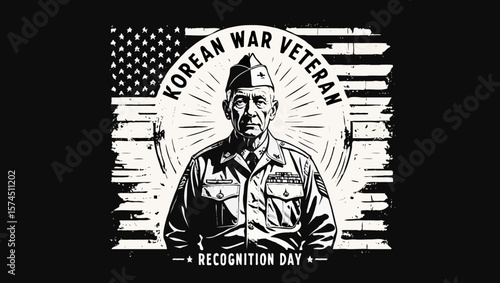 Vector art of a korean war veteran recognition day illustration in black and white