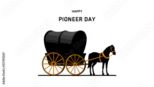 Vector art of a pioneer day image featuring a horse and covered wagon