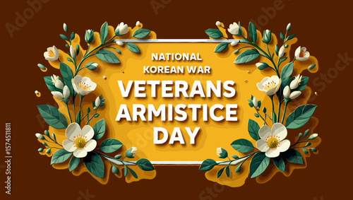 Vector art of floral frame for national korean war veterans armistice day celebration