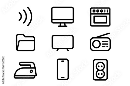 Set of minimalist household electronics and appliances icons