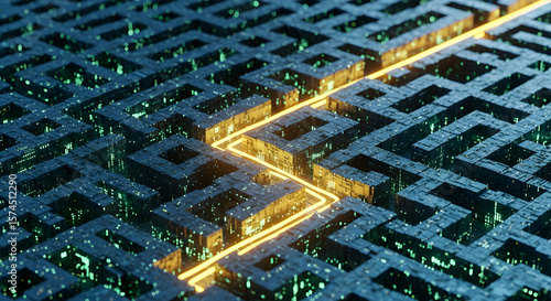 Luminous path through digital maze