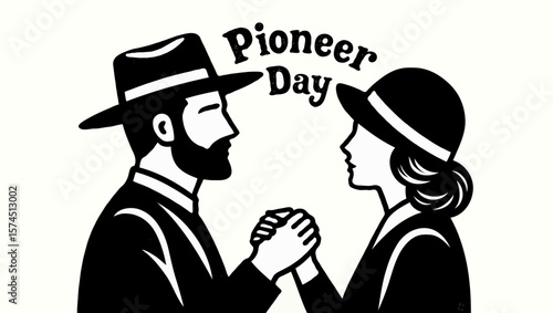 Vector art of vintage pioneer day illustration of a man and woman holding hands