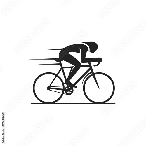 Silhouette line art of a cyclist in a racing stance, enhanced with motion lines to suggest speed and energy.