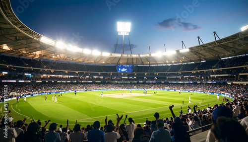 Cricket Stadium Night Game Crowd.