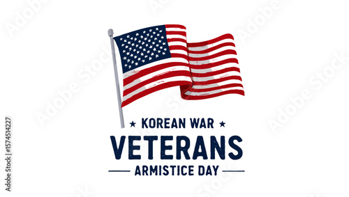 Vector art of korean war veterans armistice day with waving american flag