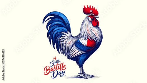 Vector art of a rooster illustration for bastille day with french flag colors