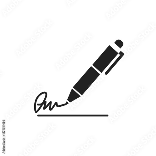 The signature icon. Pen and undersign, underwrite, ratify symbol. Flat