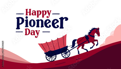 Vector art of a horse pulls a covered wagon in celebration of pioneer day