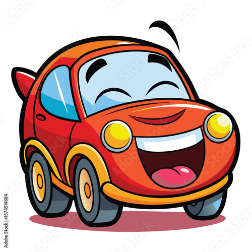 Cartoon red car with a happy expression