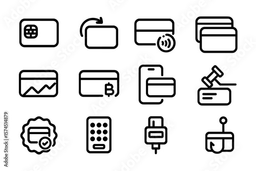 Black silhouette icons of finance and payment methods on gradient background