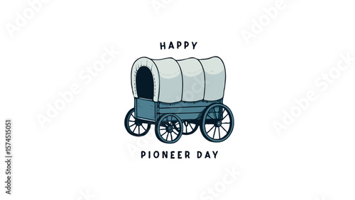Vector art of a covered wagon design celebrates happy pioneer day isolated on white background