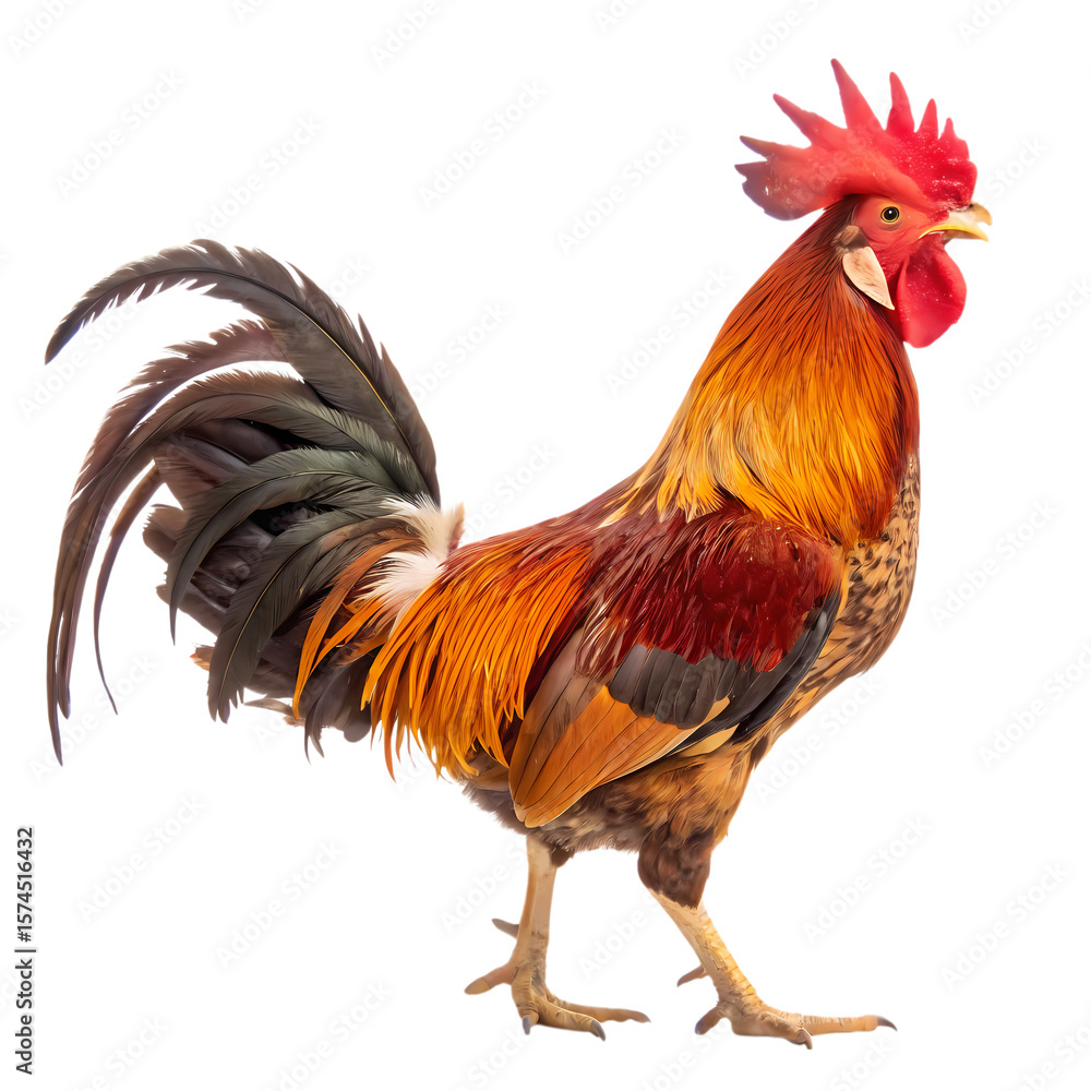 Fototapeta premium A Majestic Rooster Portrait of a Farm Bird isolated on transparent baackground